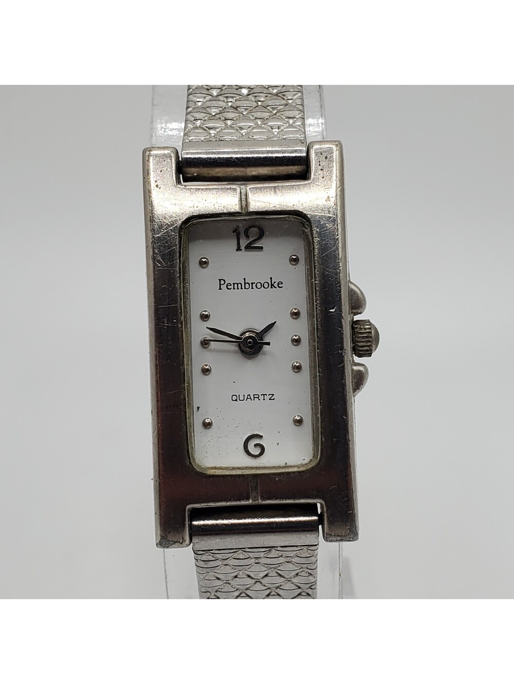 Pembrooke Quartz Watch Womens 16mm Rectangle Silver Tone Adjustable New Battery
